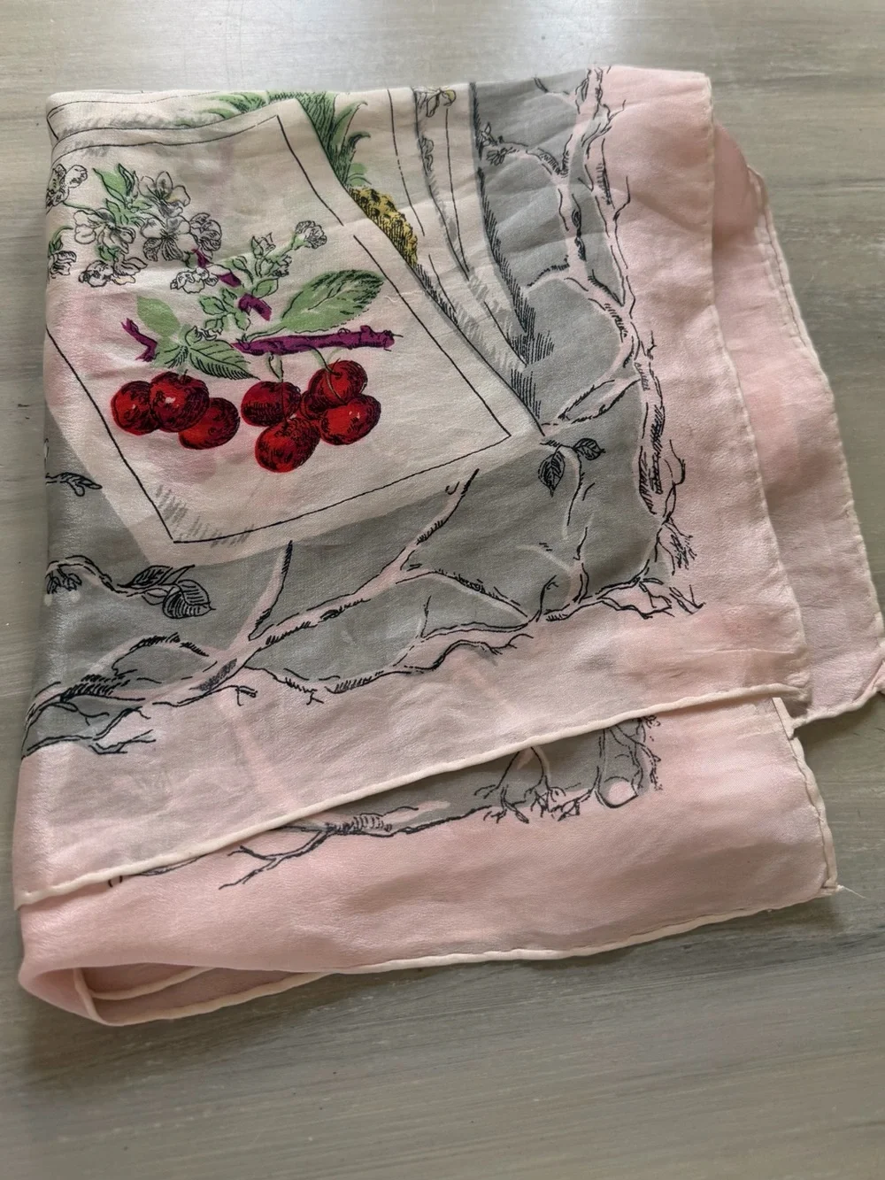 Longchamp silk scarf, “Laurel In The Vegetable Garden